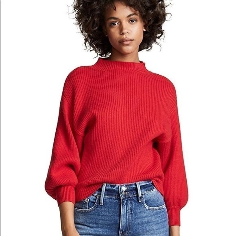 Line & Dot Red Mock Neck Ribbed Knit Sweater Size Large